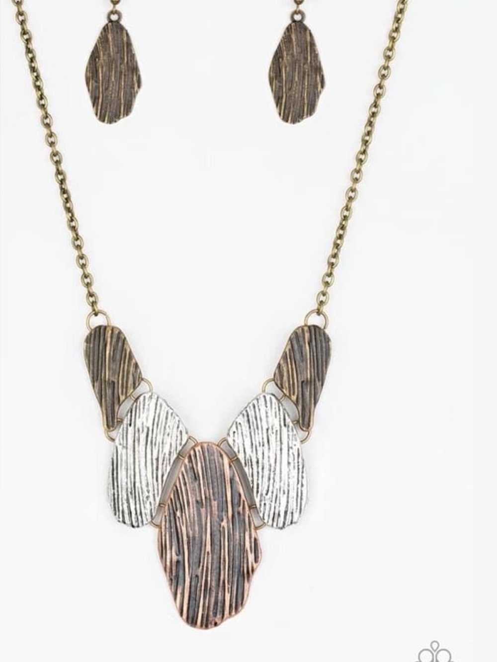 paparazzi Mixed Metal Textured Pendant Necklace Set - Brown & Silver